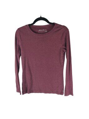 Eddie Bauer Womens M Burgundy Crew Neck T-Shirt Long Sleeve Cotton Blend Tee